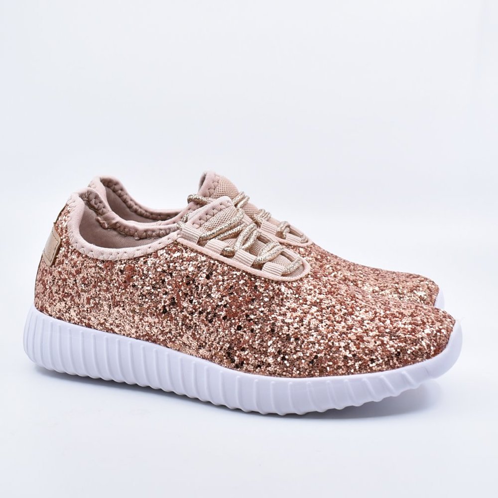 Rose Gold Glitter Light Weight Lace Up Sneakers